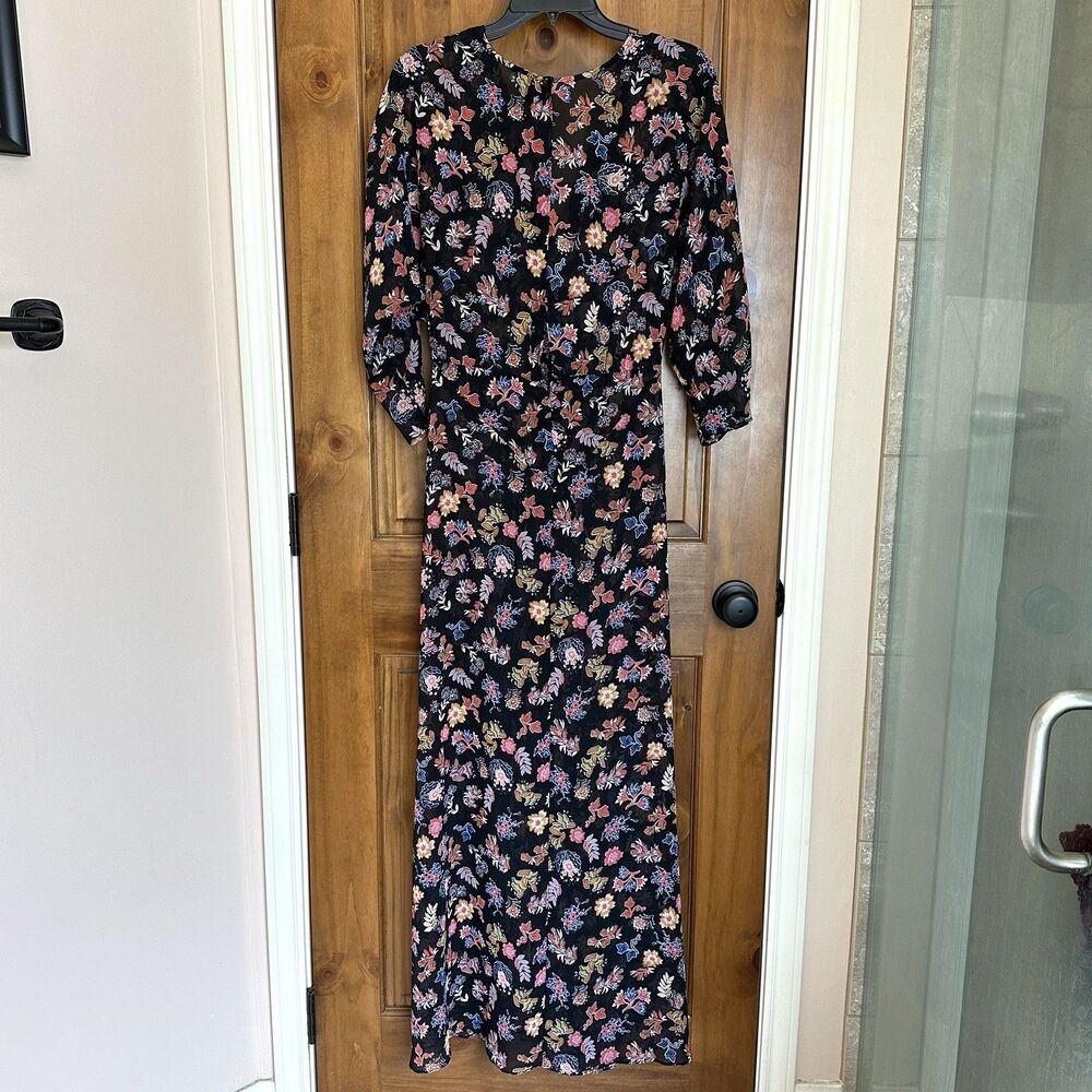 ANTHROPOLOGIE HD In Paris Maxi Dress 14 Floral Semi Sheer Keyhole Back Cottage - Picture 3 of 8